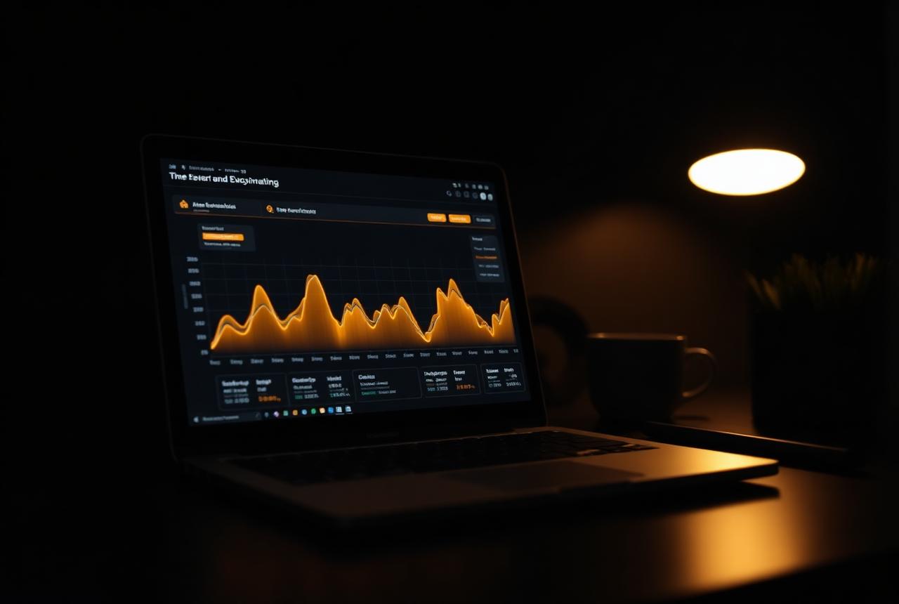 Dark workspace with a gold analytics dashboard