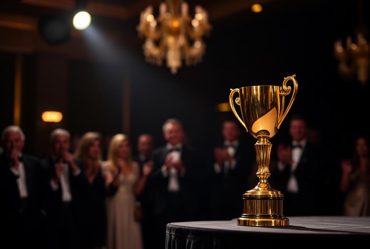 Gold trophy at a luxury awards gala