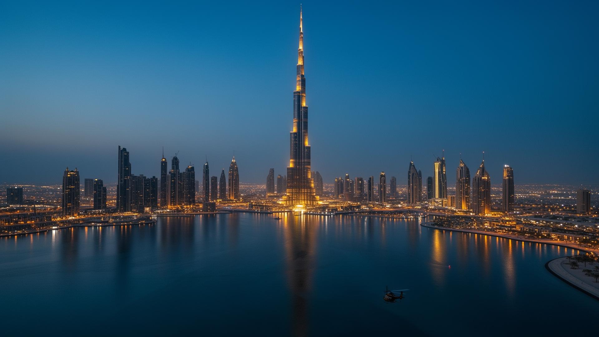 Aerial view of Dubai at blue hour