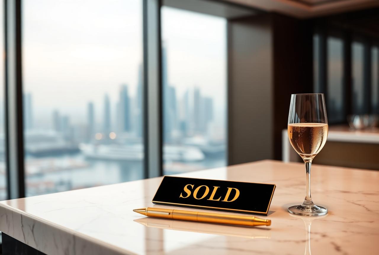 Sold plaque and champagne in a luxury Dubai residence