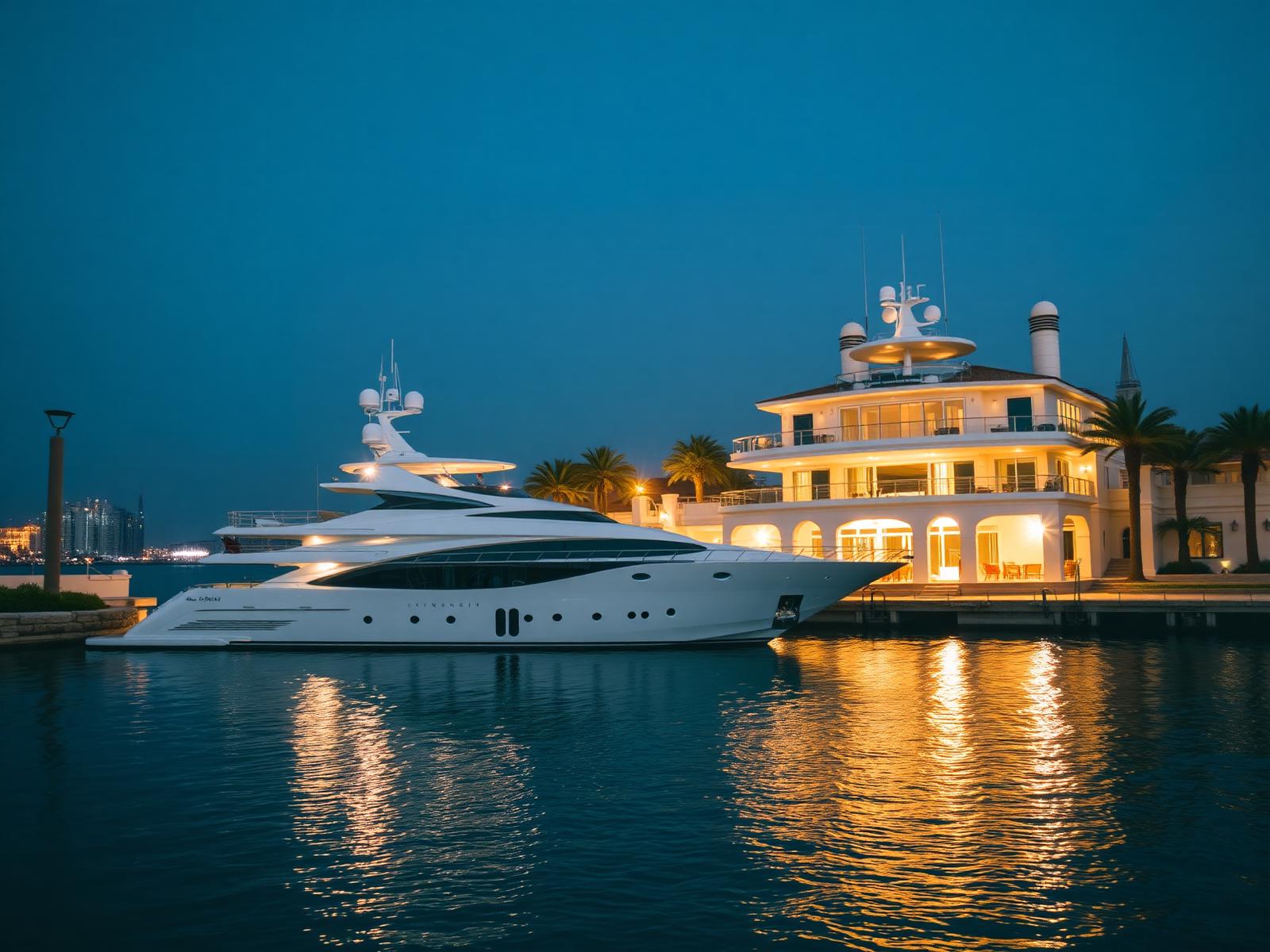 Dubai Marina yacht at golden hour