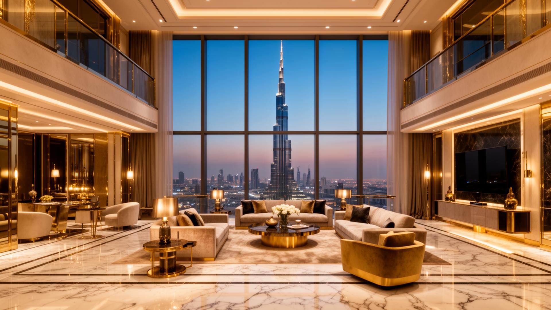 Penthouse interior at dusk